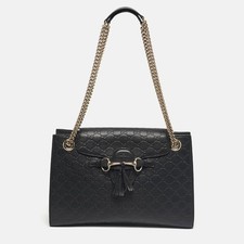 Gucci Black Guccissima Leather Large Emily Chain Shoulder Bag