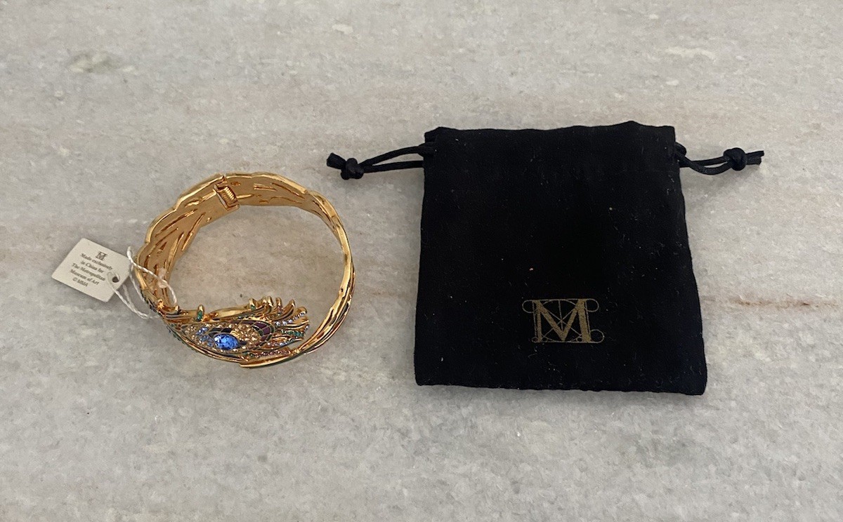 New With Tag MMA Peacock Feather Cuff Bracelet 18KT Overlay Crystals image 3