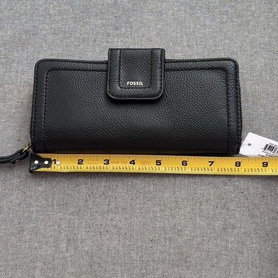 NWT Fossil Madison Black Leather Zip-around wallet, Detachable