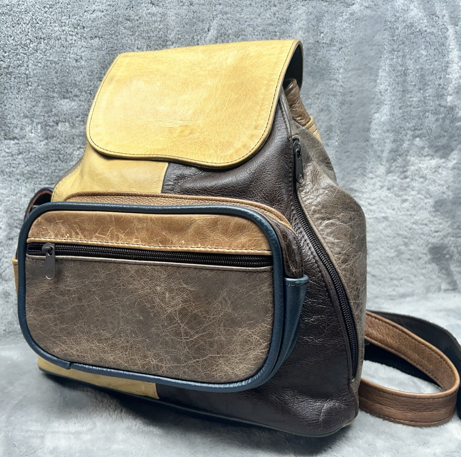 Multicolor Leather Patchwork Backpack Drawstring … - image 1