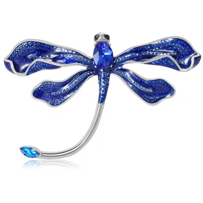Elegant Blue Dragonfly Brooch Crystal Silver Insect Pin Summer Nature Jewelry Gi