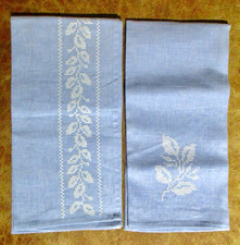 2~Varligt Ikea Kitchen Towels Linen & Cotton Helle Vilen BLUE~Cross Stitch~NWOT