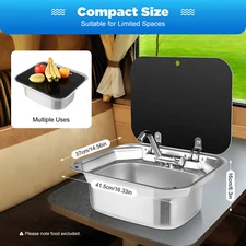 FOR RV CARAVAN CAMPER BOAT 304 STAINLESS STEEL KITCHEN SINK HAND WASH BASIN &LID