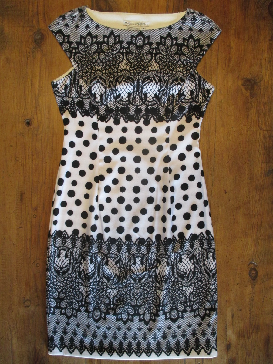 Maggy London Size 4 Above Knee Length Sleeveless Dress White Black Maggy London Size 4 Above Knee Length Sleeveless Dress White Black