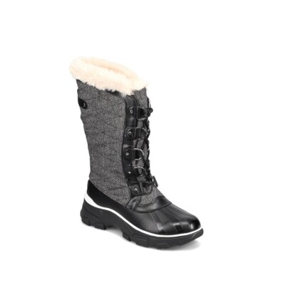 JBU Womens M Black Herringbone Lace Up Snow Boots NIB