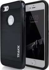 TRAKK FORCE iPhone 7 Case - Black - Brushed Metal, Dual Layer TPU, Anti-Scratch,