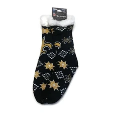 FOCO NFL New Orleans Saints Footy Slipper Socks Mens 5-9 Womens 6-10 Warm Black