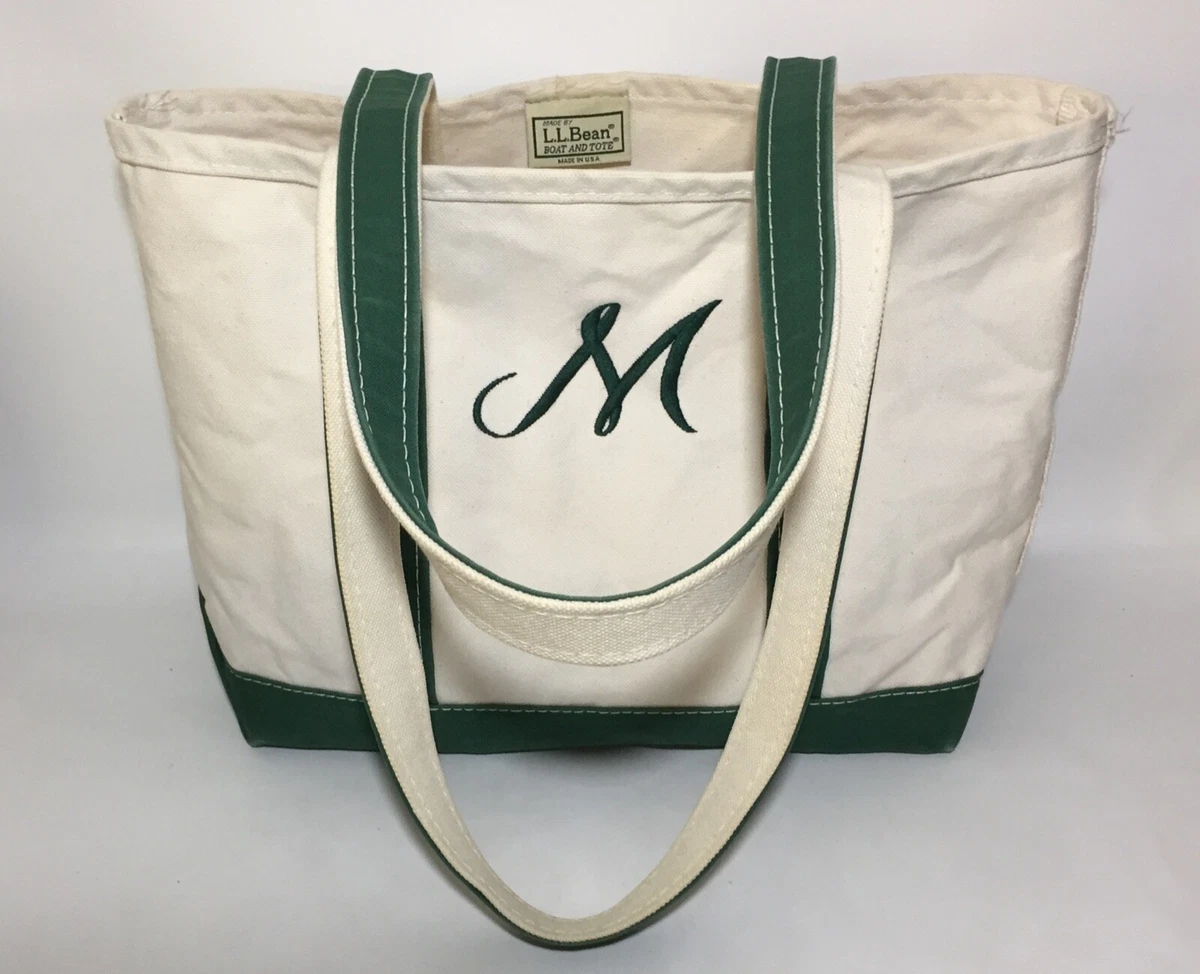 Vintage L.L. Bean Green and Beige Boat and Tote Canvas Bag USA 15