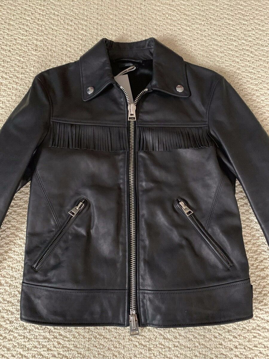 NWT TOM FORD Black Waxed Leather Fringe Western Zip Jacket NWT TOM FORD Black Waxed Leather Fringe Western Zip Jacket