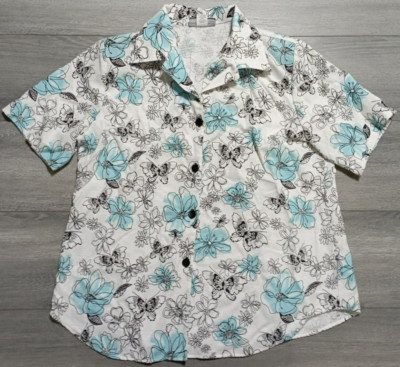 Gloria Lance Shirt Adult 2X White Butterfly Floral Shoulderpads Spring Womens