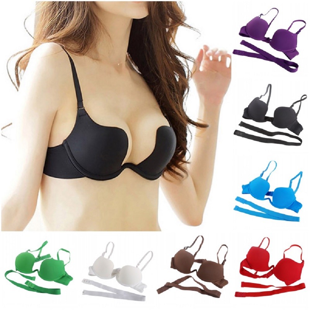 Women's Essentials Deep U Multi-Way Convertible Push Up Plunge Bra  Strapless Bra