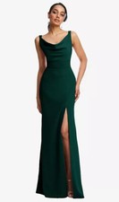 Cowl-Neck Wide Strap Crepe Trumpet Gown with Front Slit..TH114.Evergreen..Sz 16