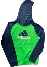 Boy Sz XL adidas Hooded LOGO Sweatshirt Green Blue Pullover Sports Outdoors