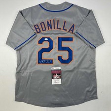 Camiseta de béisbol gris autografiada/firmada de Bobby Bonilla New York certificado de autenticidad JSA