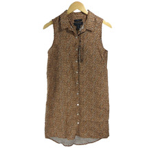 New Tahari Women's Small Button Up Spotted Linen Tunic Cover Up Dress