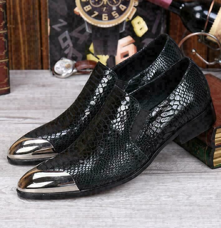 Formal Shoes Snake Leather Shoes Mens Business Metal Head Pointy