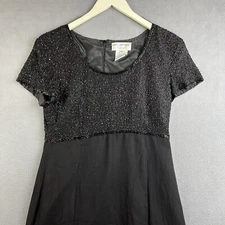 Vintage 1990s Papell Boutique Evening Dress Size 10 100% Silk Beaded Maxi Formal