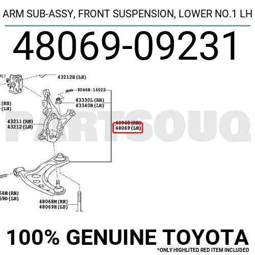 4806909231 Genuine Toyota ARM SUB-ASSY, FRONT SUSPENSION, LOWER NO 