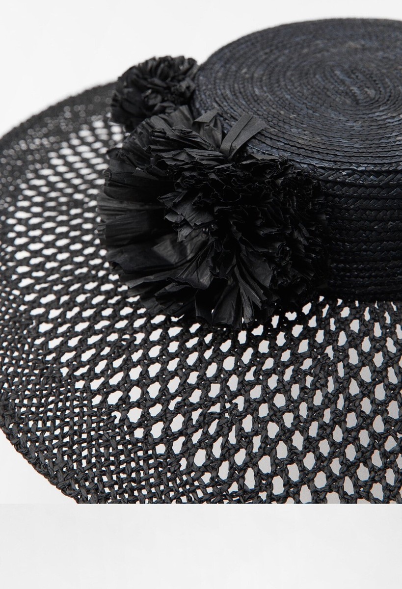 Zara Floral Raffia Picture Hat Black Size M Plant  display picture 1