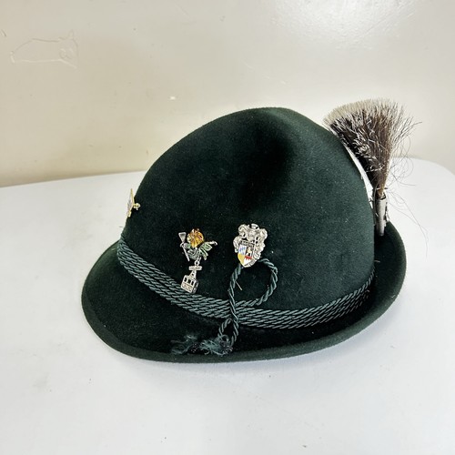 DE COLECCIÓN SOMBRERO DE FIELTRO DE LANA ALPINA TIROLESA VERDE BÁVARO PLUMAS Y ALFILERES SURTIDOS - Imagen 3 de 17