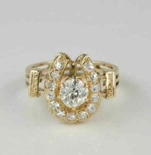 2 Ct Round Cut Moissanite Horse Shoe Art Deco Ring 14K Yellow Gold Plated Size-8