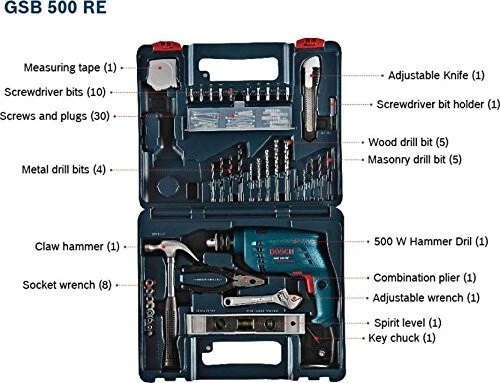 Bosch Professional GSB 500 RE Corded-Electric Drill Tool Set, 10 mm (Blue), 500 - Image 2 of 3