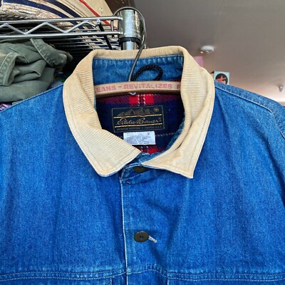 Vintage 1980s Eddie Bauer Denim Jacket Blanket Lined Made in Korea