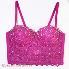 Women Glitter Rhinestone Tank Bustier Bra Bralette Corset Crop Top Party Club