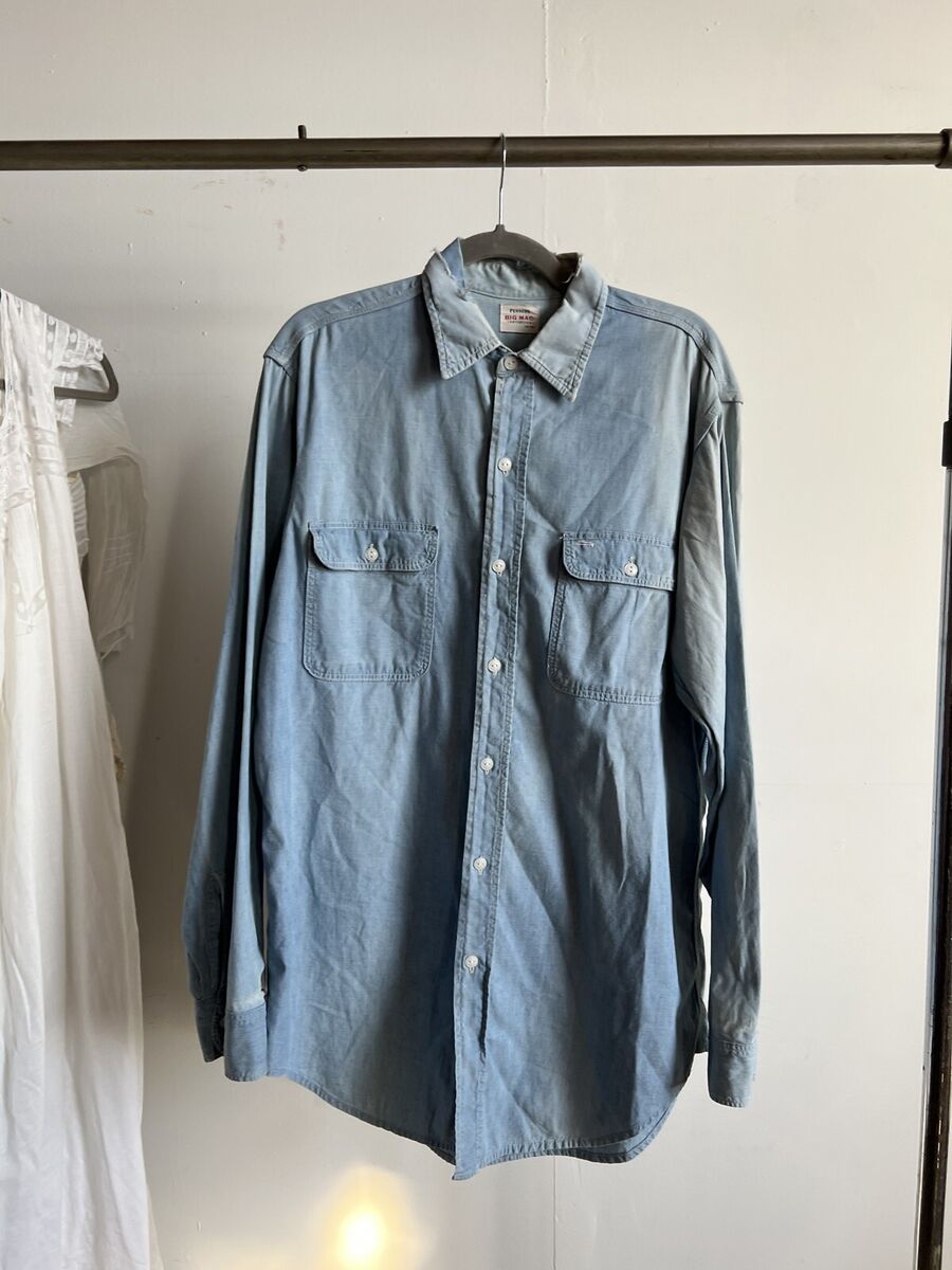 Vintage 1950s 1960s Mens Chambray Big Mac Button Down Shirt Vintage 1950s 1960s Mens Chambray Big Mac Button Down Shirt