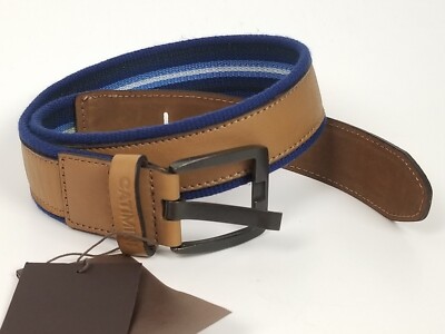 Catimini Boy's Brown-Blue Colbalt Leather/Canvas Belt Size 10 A (65cm)