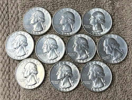 Lot (10) Washington Quarters Bright White BU Better Dates & Mint Marks