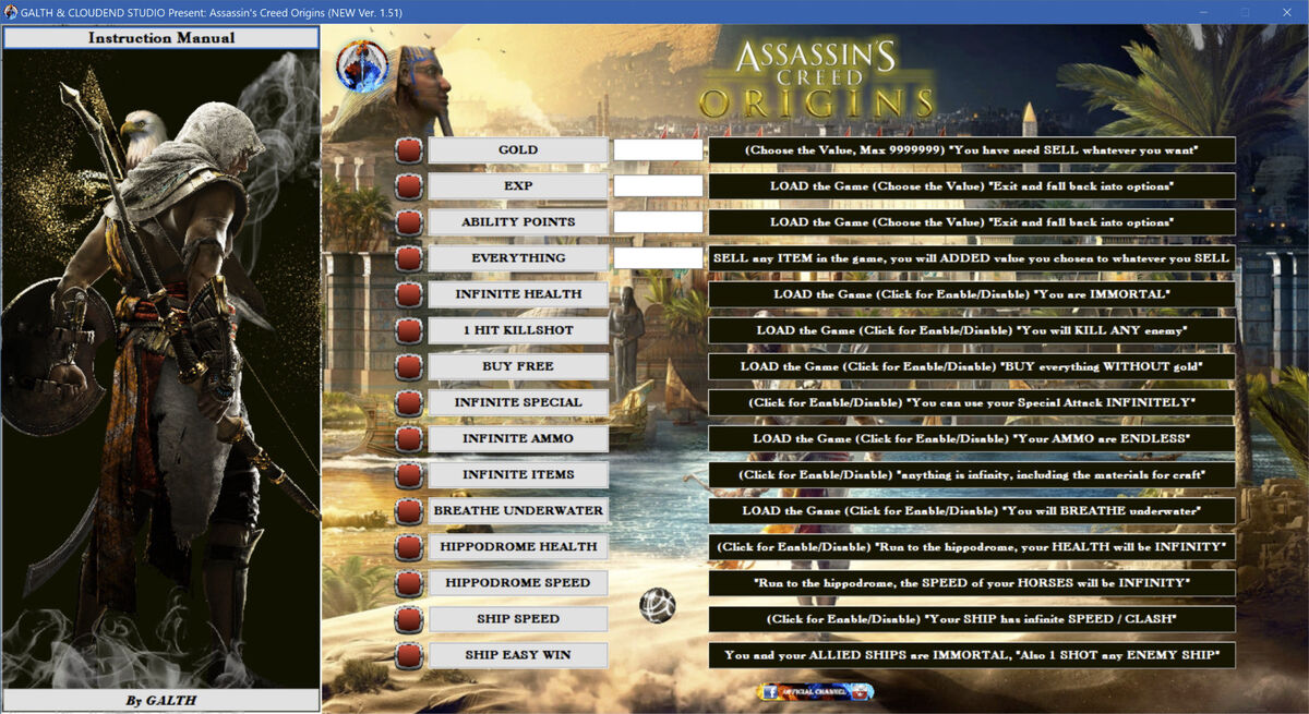 ASSASSIN'S CREED ORIGINS CHEATS TRAINER MODS CODES UNLOCKS ALL SHIP EASY  CHEAT