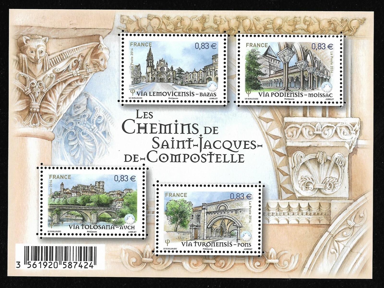 2014 N°F4838 Sellos Bloc - Los Caminos de Santiago de Compostela