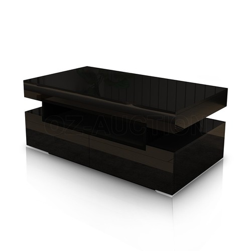 Modern Coffee Table Storage Drawer Cabinet High Gloss Furniture 7 Models BK/WH - Picture 56 of 65
