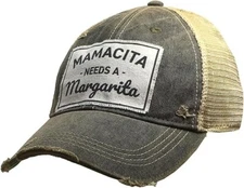 VINTAGE LIFE Washed Fun Baseball Trucker Mesh Cap (Mamacita Margarita (Black))