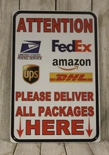 Please Deliver Leave Packages Here Tin Metal Sign Porch Garage USPS Amazon UPS