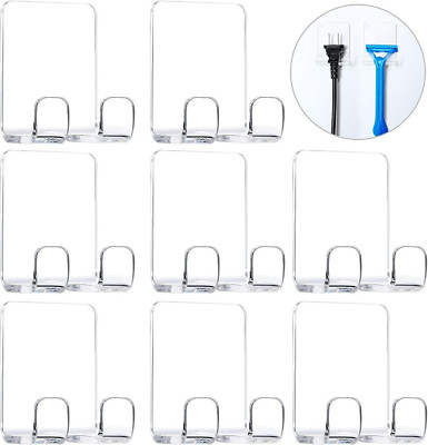 Jetec 8 Pieces Self Adhesive Razor Holder Hooks Shower Hook with Clear 