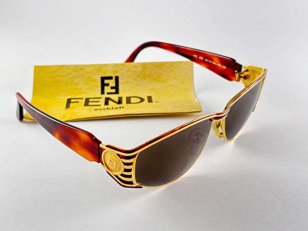 NEW VINTAGE FENDI FS298 MASK TORTOISE & GOLD LARGE 1990 SUNGLASSES