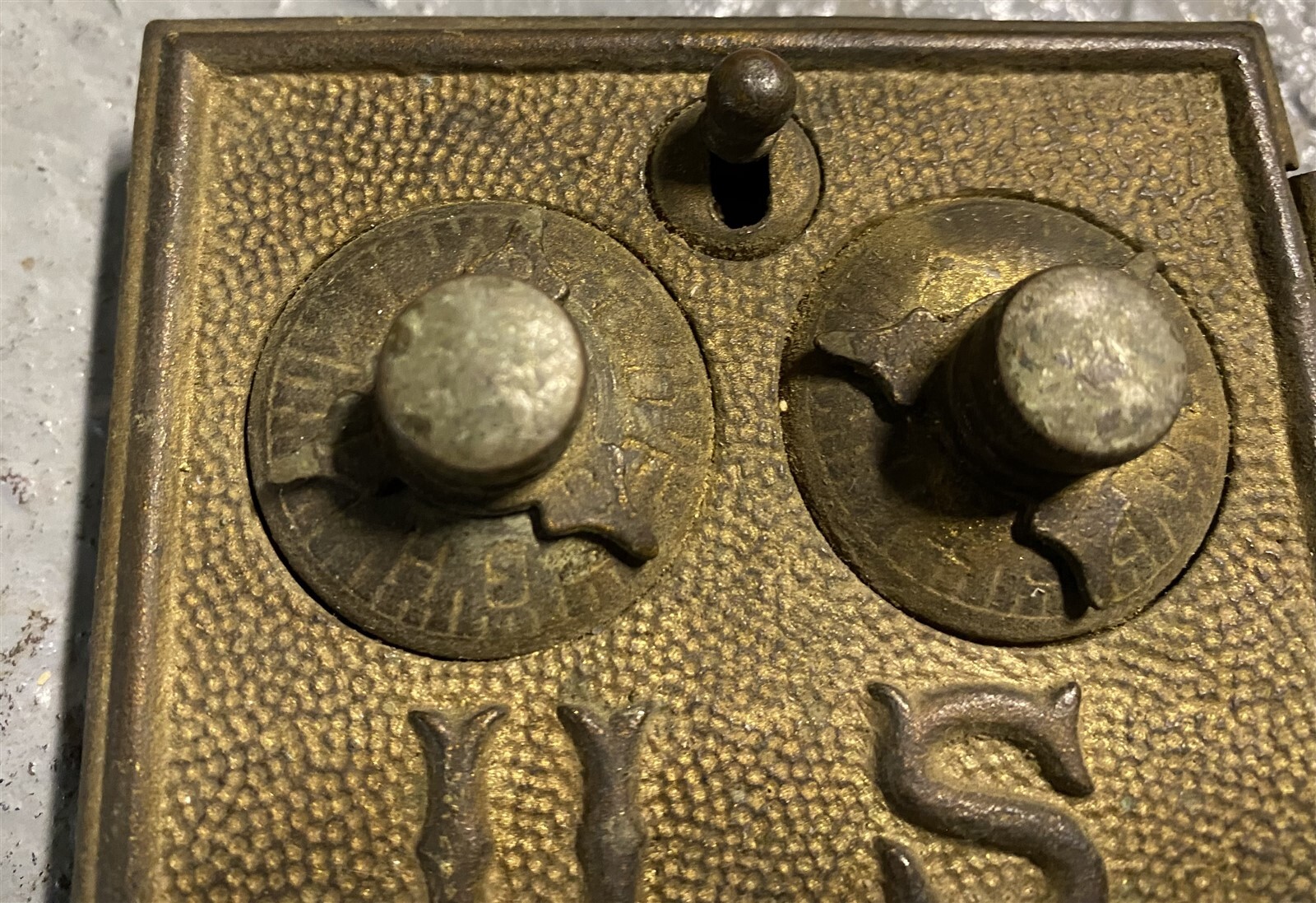 1885 Cast Brass USPS P.O Box Door Triple point dial indicator 2 ...