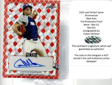 2022 Leaf Perfect Game Pre-Prod Red Wave Autograph MA-CH1 Colton Hartman 1/1