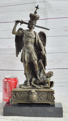 Bronze Marble Statue Arch Angel St Michael Police Saint Sculpture Dragon Slayer - Picture 2 of 10