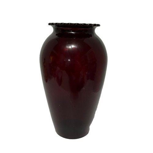 Vintage Anchor Hocking Depression Glass Royal Ruby Red Vase Ruffled Top 9"