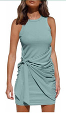 Women's Sleeveless Blue Tank Dress Casual Summer Bodycon Tie Dress Small NWOT