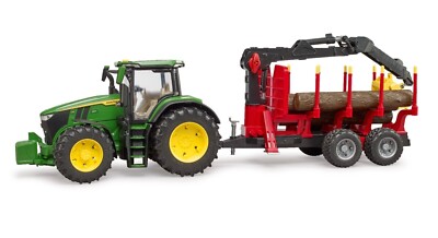 BRUDER 03154 John Deere 7R 350 mit Rückeanhänger Ladekran 4 Baumstämme Traktor