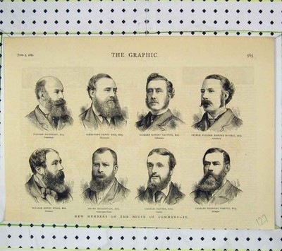 Original Old Antique Print 1880 Members House Commons Causton Ross Warton Wills