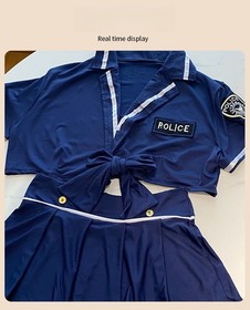 Plus Size Sexy Lingerie Set Sailor Police Uniform Role Play Lace Up Deep V Bra