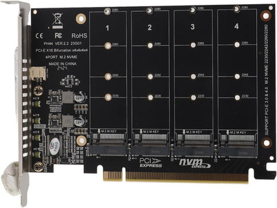 Adapter Card, 4 Port M.2 Nvme SSD to PCIE X16 Expansion Card, Supports RAID Func