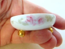 Antique AUSTRIA Porcelain Hand Painted Pink Roses Ball Feet OPEN SALT CELLAR #2