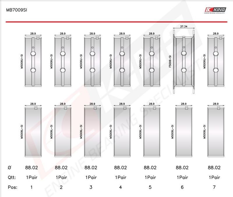 KING MB7009SI Crankshaft Bearing Shell Set Fits Dodge RAM 2500 Pickup Cummins