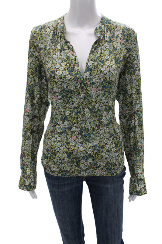 Zadig & Voltaire Womens Floral V-Neck Viscose Blouse Long-Sleeve Size L
